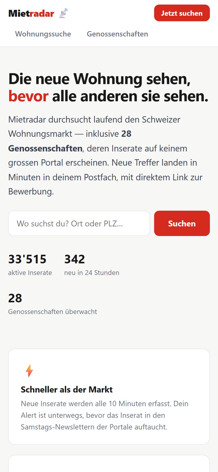 Mietradar auf dem Smartphone