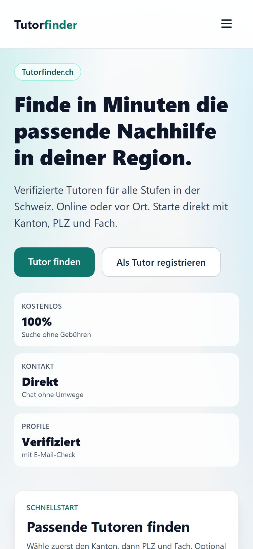 Tutorfinder.ch auf dem Smartphone
