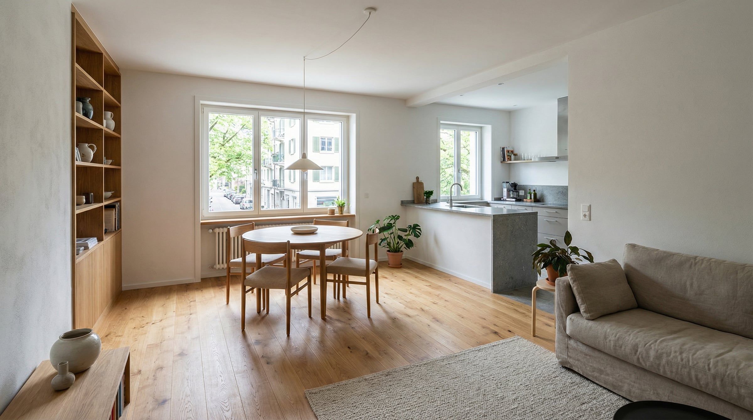 Renovierte Wohnung mit Essbereich und offener Küche