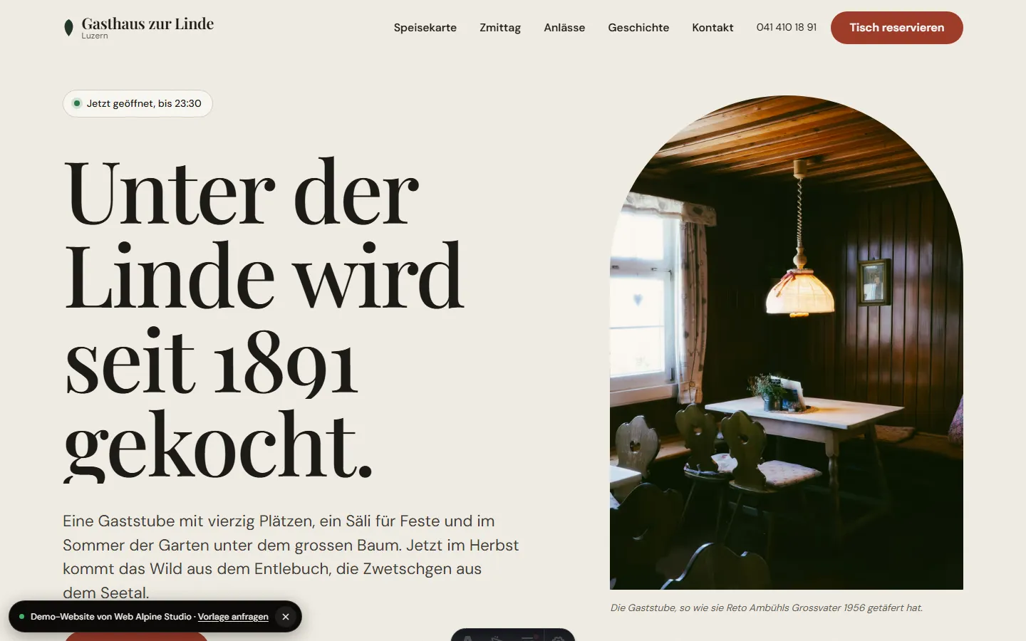 Startseite der Vorlage Restaurant: Gasthaus zur Linde